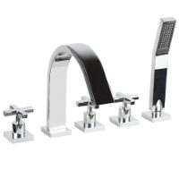 SanCeram Langley 5 hole bath filler with shower – crosshead bath pillar taps and mixer tap.