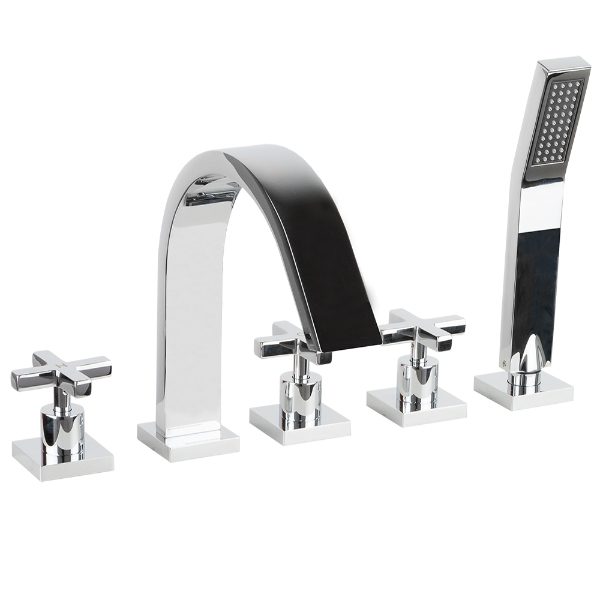 SanCeram Langley 5 hole bath filler with shower – crosshead bath pillar taps and mixer tap.