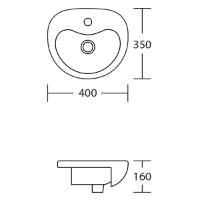Armitage Shanks Contour 21 Splash 400mm semi-recessed vanity basin - technical drawing