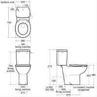 Armitage Shanks Contour 21 Raised Height Close Coupled Toilet Pan – Technical Drawing