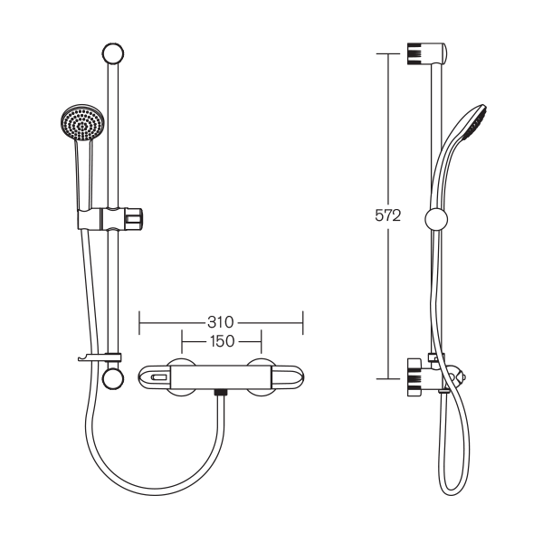 Alto EV Exposed Shower Pack A5985AA Technical Drawing
