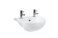 Shenley compact semi-recessed basin 400mm – space saving sink with 2 tap holes