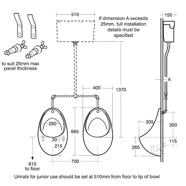 Armitage Shanks Contour 21 concealed trap urinal