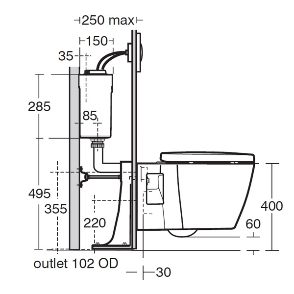 Concept White Wall Mounted WC Pan with Horizontal Outlet