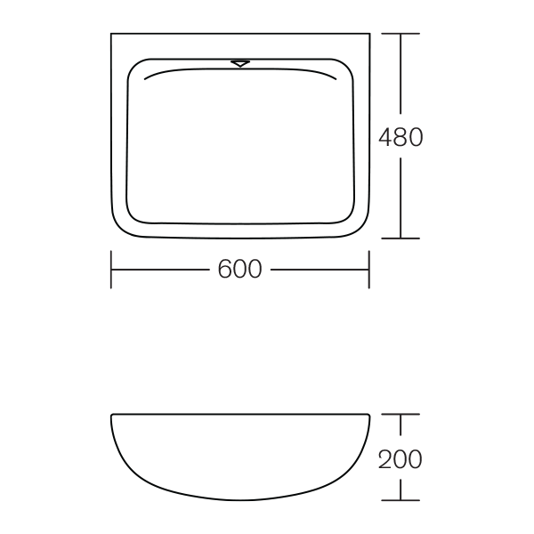 S044HY Contour 21+ 60cm Back Outlet Washbasin  Technical Drawing