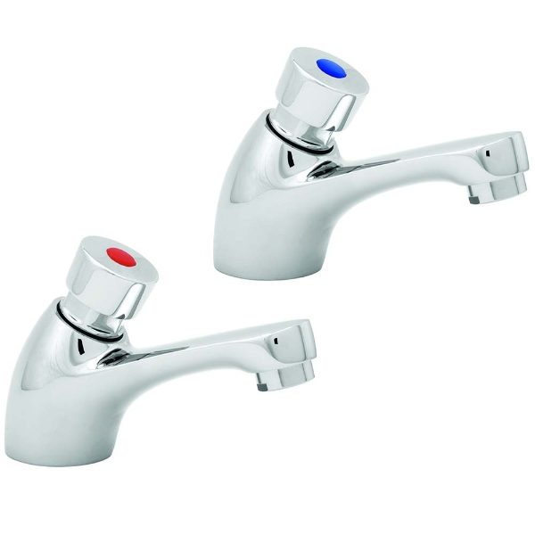 Deva Self Closing Basin Pillar Taps – Pair of Water Saving Taps ideal for School washbasins