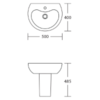 Armitage Shanks Contour 21 Splash 500mm wall hung basin – Technical Drawing