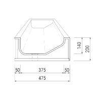 T2 Sloping Thermoformed Solid Surface Wash Trough without Tap Deck - Technical Drawing