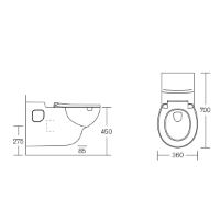 Contour 21 Rimless Wall Hung 700mm Projection Toilet Pan S307701 Technical Drawing