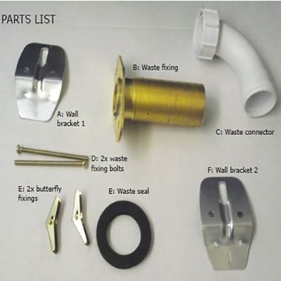 SanCeram Basin Waste Adaptor and Sink Fixing Kit for Chartham Back Outlet Wall Hung Basin
