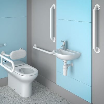 SanCeram back to wall toilet Doc M pack with grab rails and back rest for disabled toilets