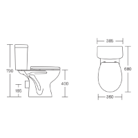 Armitage Shanks Toilet: Sandringham 21 Close Coupled Toilet Pan with Horizontal Outlet Technical Drawing