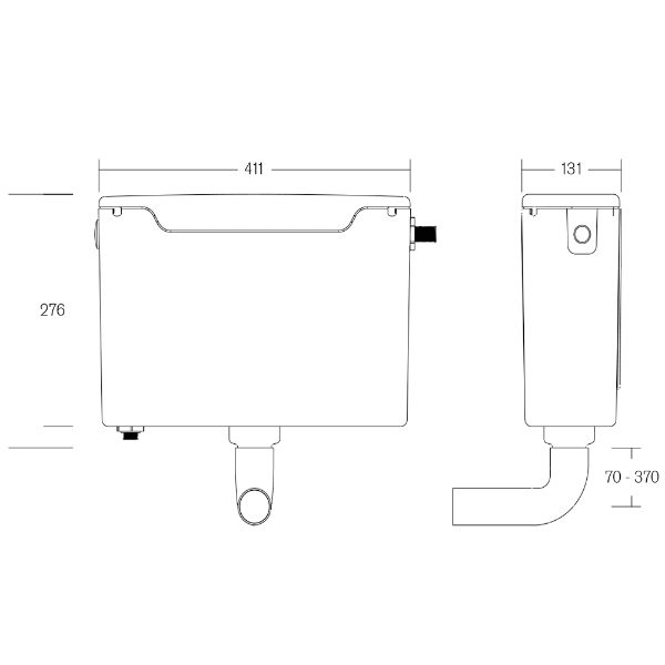 Thomas Dudley Miniflo concealed cistern – technical drawing, The Sanitaryware Company