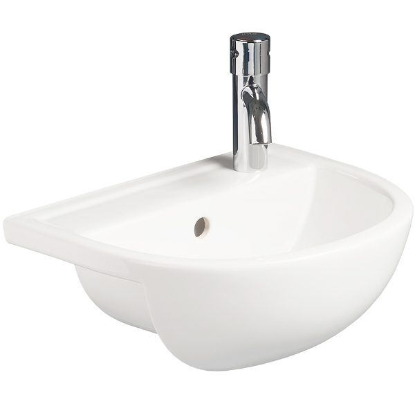 SanCeram Shenley small semi-recessed basin  400mm – space saving sink with right hand tap hole