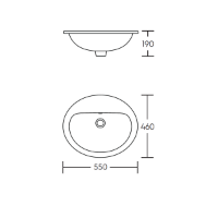 Ideal Standard Orbit Orbit 21 550 Countertop Basin with CTH, with Overflow Technical Drawing