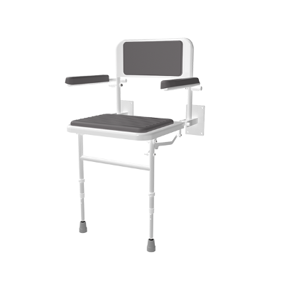 Wall Mounted Shower Seat with Back, Arms and Legs - Padded
